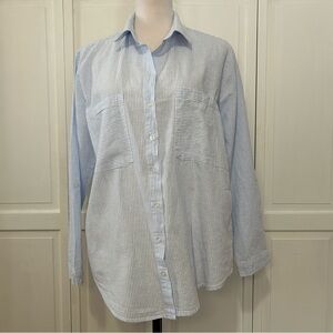 Saks Fifth Avenue Light Blue Striped Button Down Shirt
